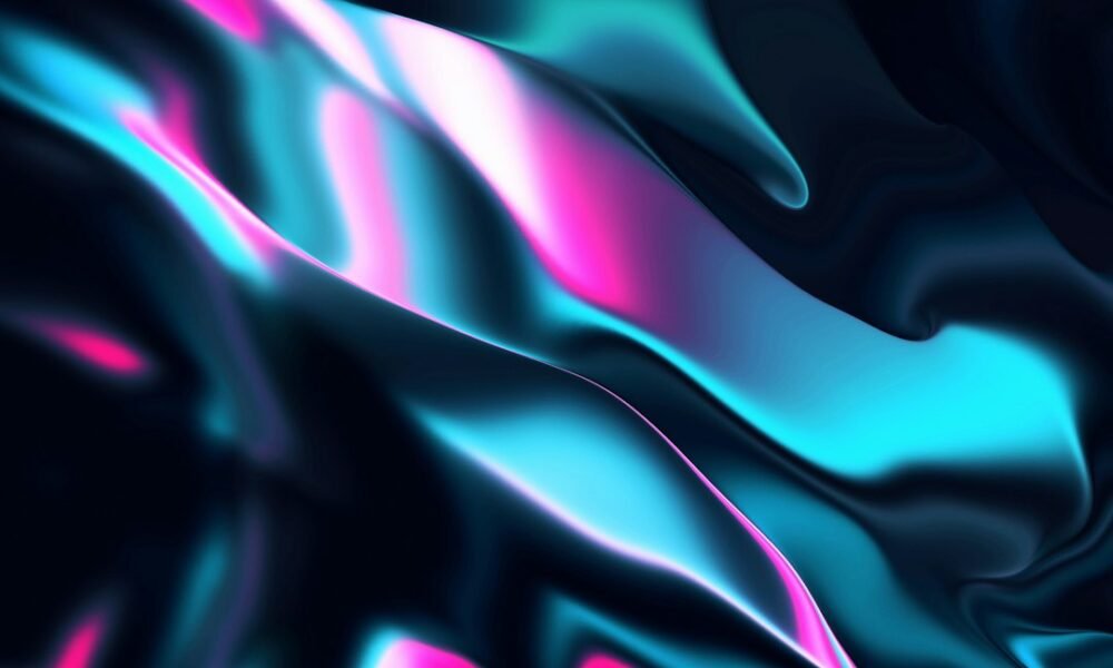 Abstract blue and pink wavy lines on a digital art background