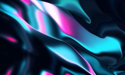 Abstract blue and pink wavy lines on a digital art background