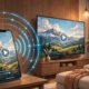 Smartphone casting its screen wirelessly to a TV