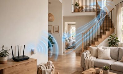 WiFi extender boosting signal across a large home