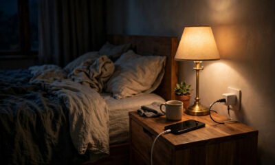 Phone charging overnight on a nightstand