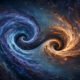 AI-generated cosmic illustration of two wormholes colliding in space