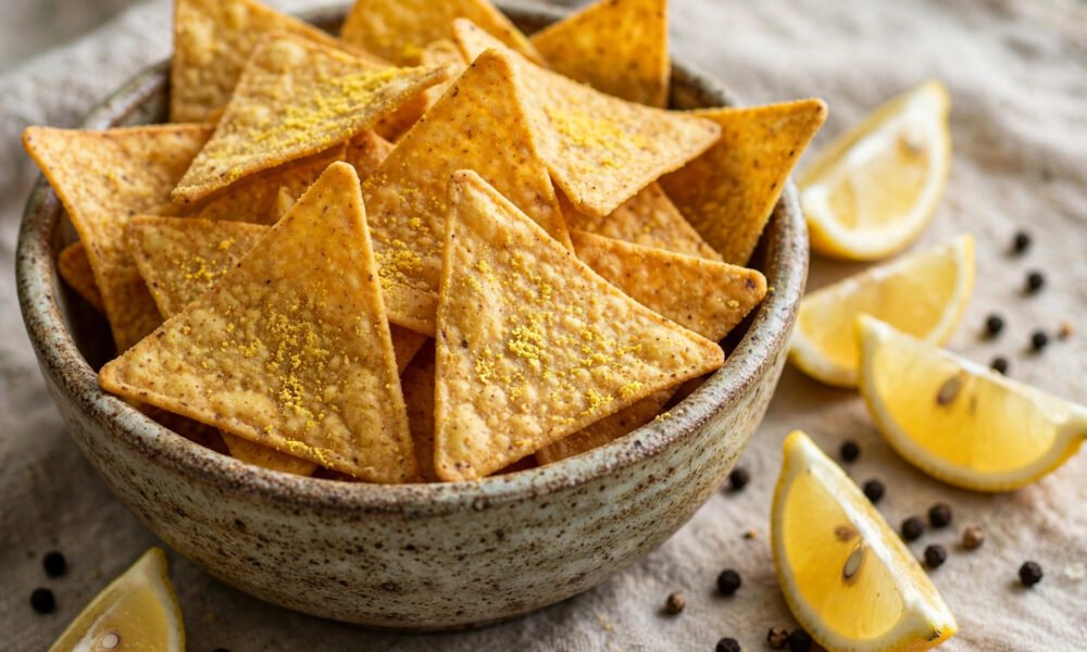 AI-generated illustration of tortilla chips with lemon and black pepper