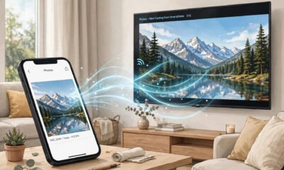 How screen mirroring works: a smartphone wirelessly projecting its screen onto a TV