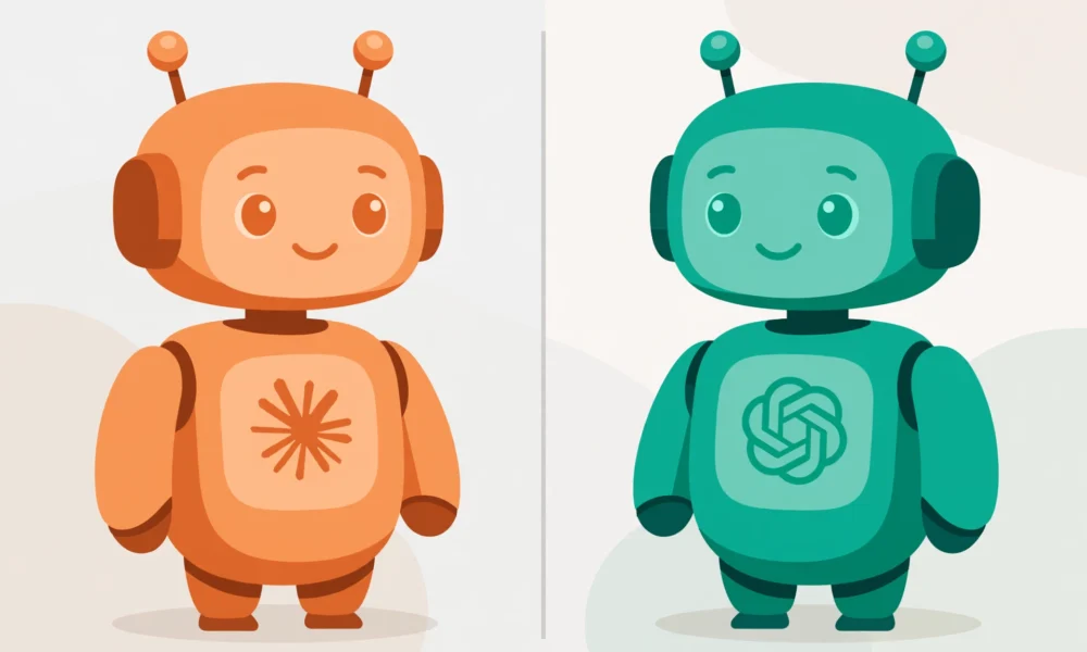 Illustration comparing Claude and ChatGPT AI chatbots.