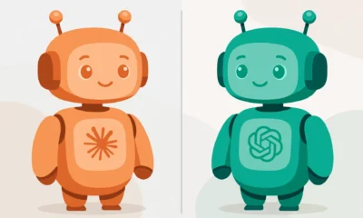 Illustration comparing Claude and ChatGPT AI chatbots.