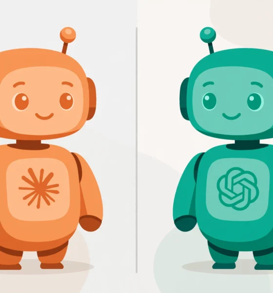 Illustration comparing Claude and ChatGPT AI chatbots.
