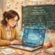Teacher using AI on a laptop in a classroom