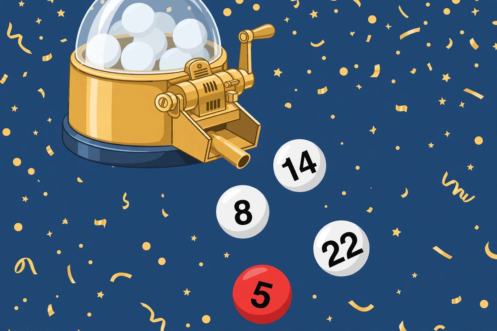 Lottery balls coming out of a lottery machine