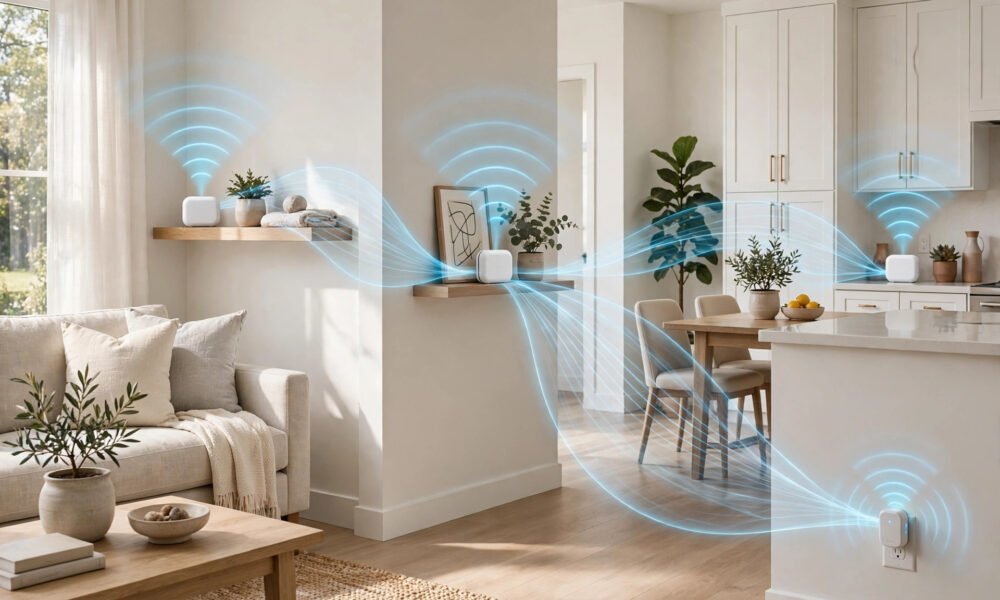 Mesh Wi-Fi system compared with a Wi-Fi extender for home coverage