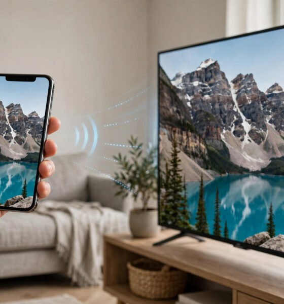 iPhone screen wirelessly mirrored to a TV