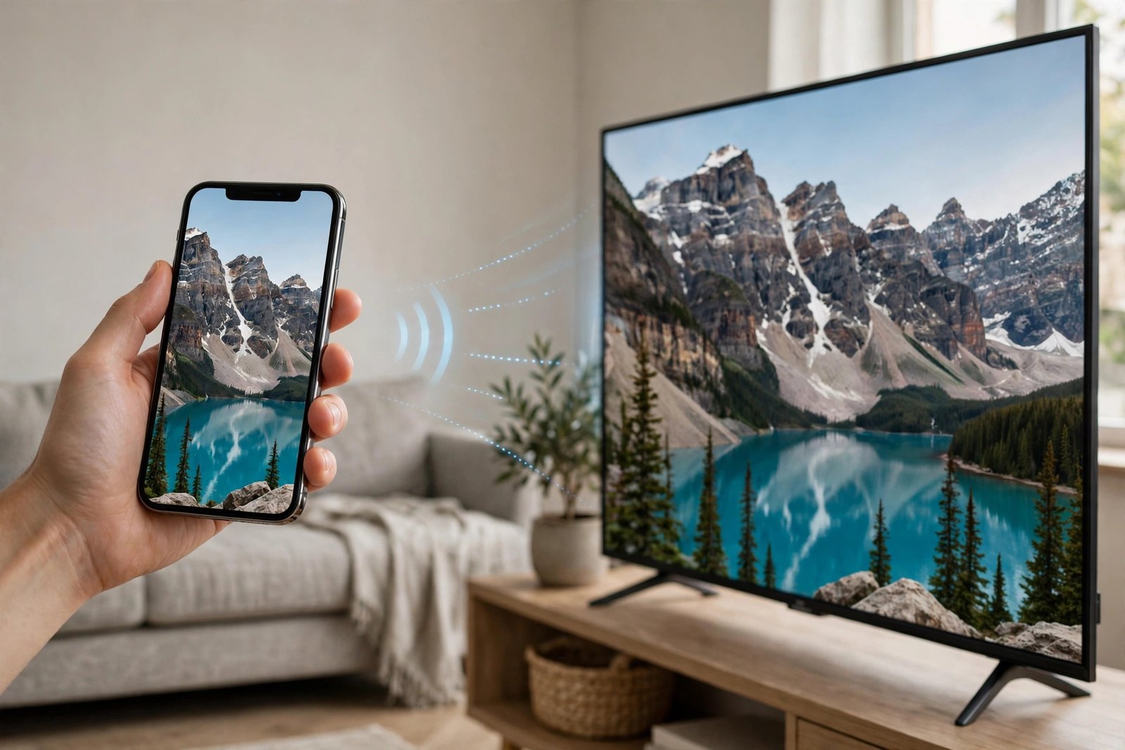 iPhone screen wirelessly mirrored to a TV